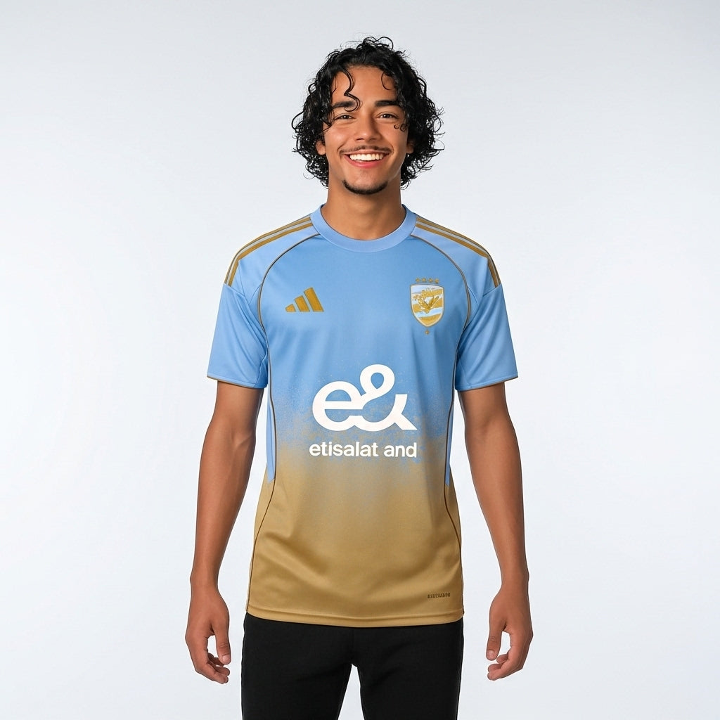 🌊☀ Al Ahly Third Jersey 2025 – اللبني الموج × الأصفر | Mirror Original